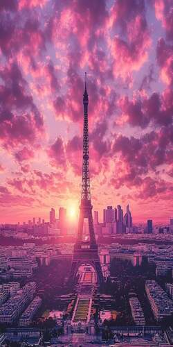 Eiffel Tower at sunset in Paris